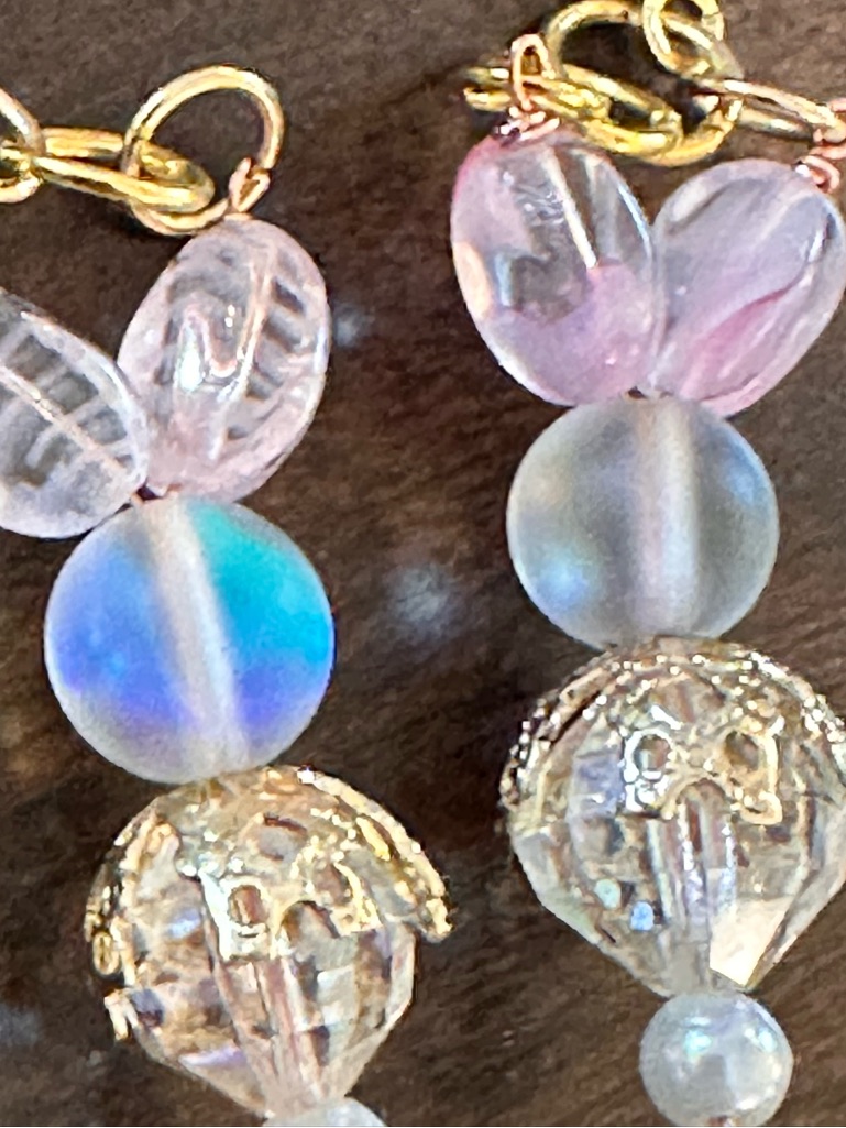 Gold-Tone Bunny Earrings With Pink And Iridescent Beads